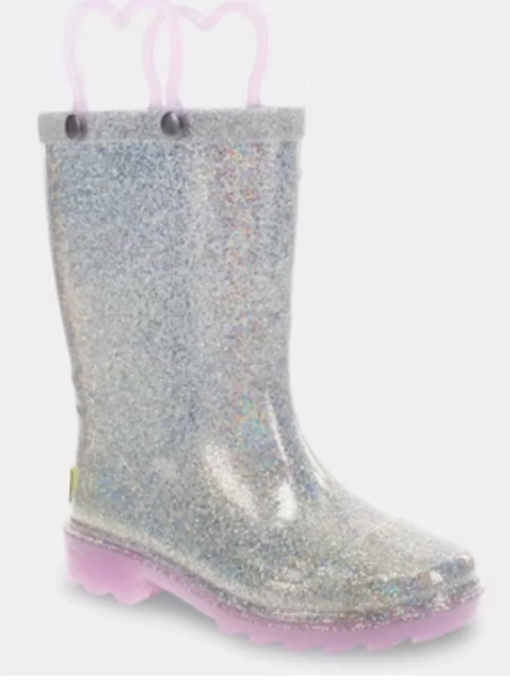 Western Chief Light Up Silver Glitter Rain Boots with Purple Soles